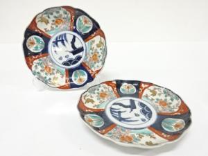 古伊万里　染付色絵　六寸皿　2客